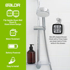 Baldr Digital Shower Clock With Timer - Waterproof Shower Timer For Kids & Adults - Perfect Bathroom Clock That Displays Time &