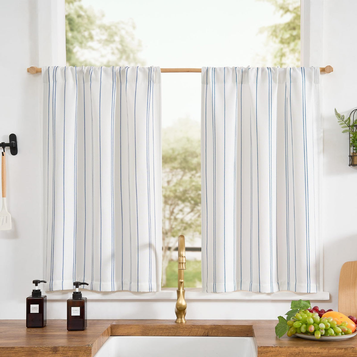 jinchan Striped Kitchen Curtains 24 Inches Linen Look Short Curtains for Windows Black on White Cafe Curtains Modern Farmhouse T