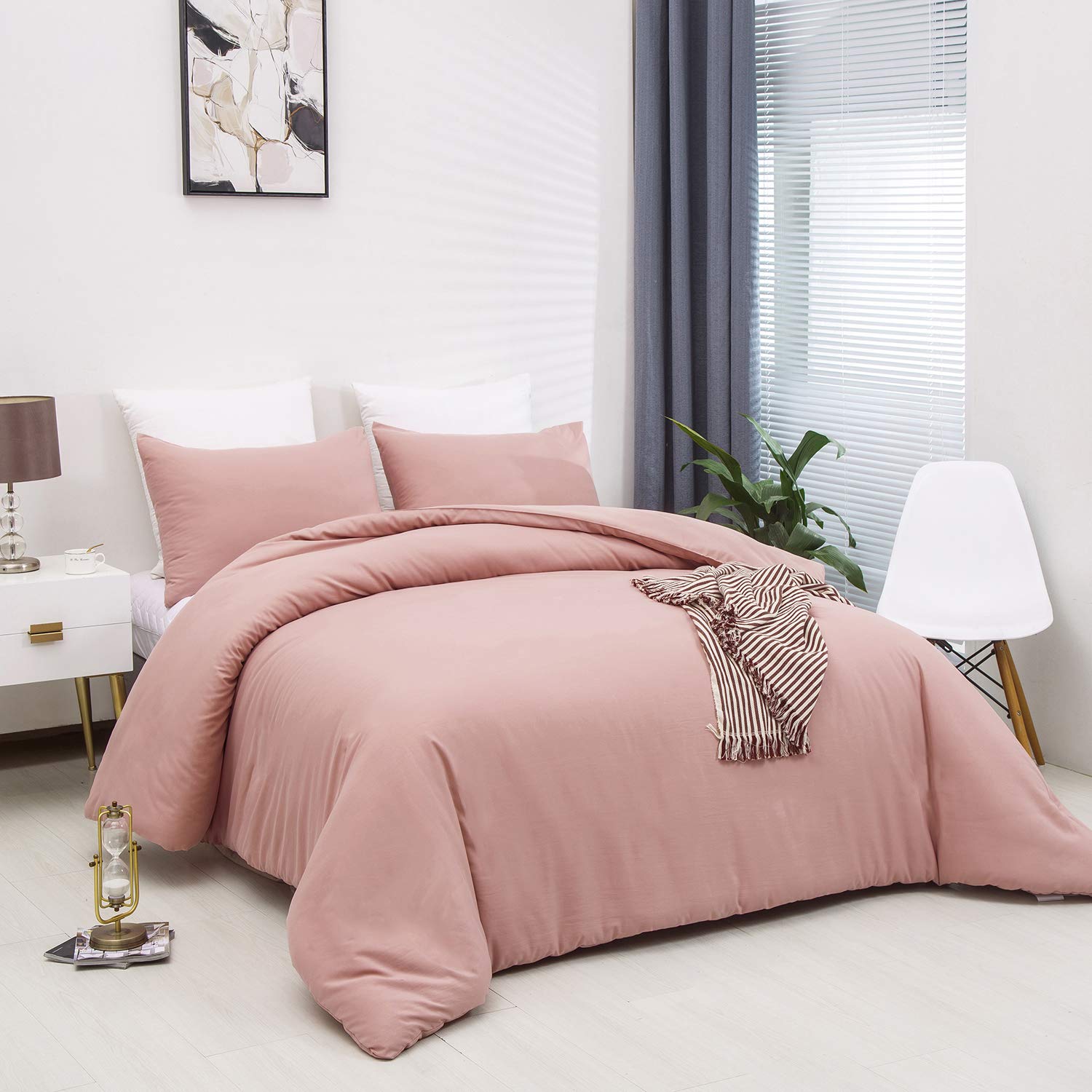 Houseri Pink Comforter Set Queen Light Pink Bedding Blush Pink Comforter Set Dusty Pink Comforter For Girls Women Rose Pink Bedd