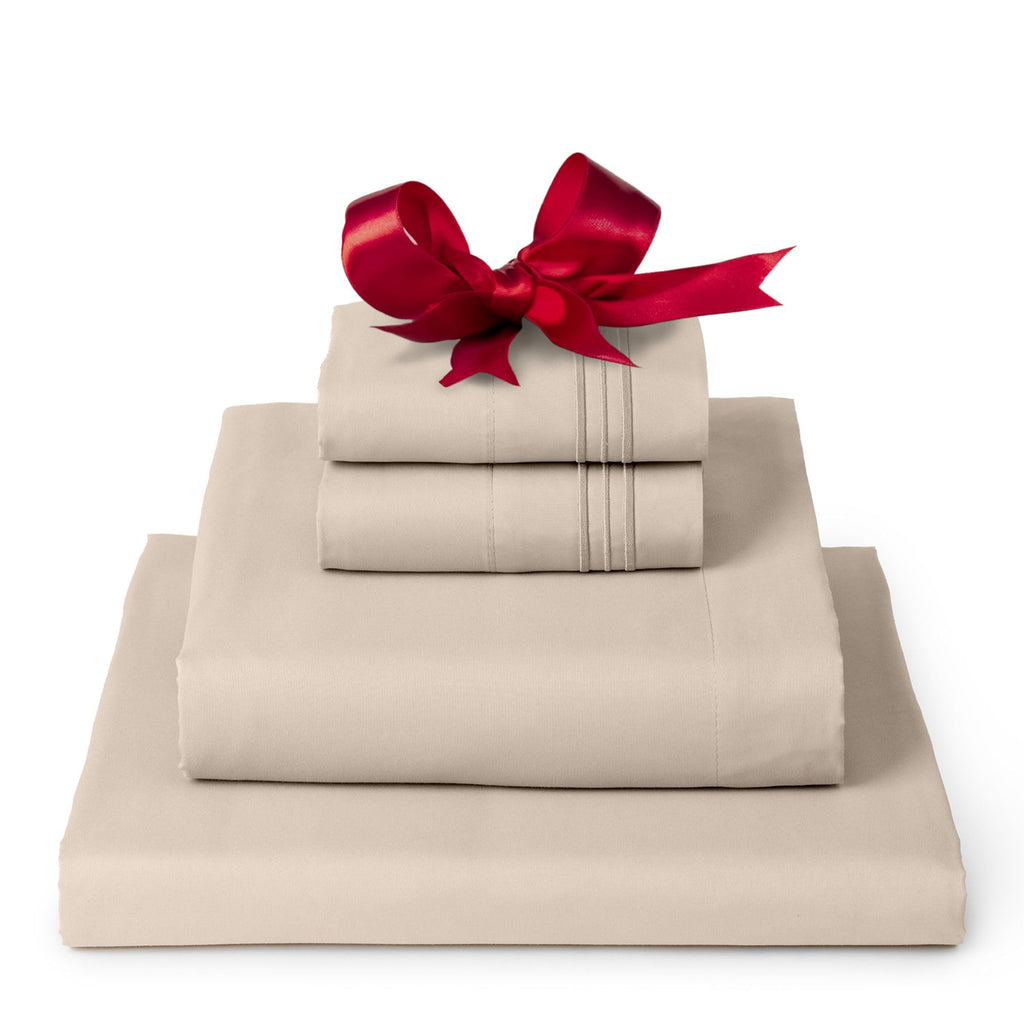 Mellanni Twin Sheet Set - 4-Piece Iconic Collection Bedding, (Including 2 Pillowcases), 16-Inch Deep Pocket, Easy Care, Extra Soft, Cooling Sheets, Brushed Microfiber - Beige