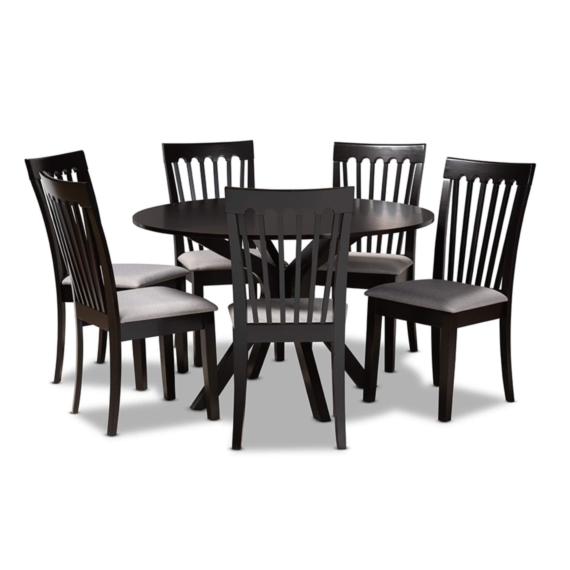 Baxton Studio Lore Modern and Contemporary Grey Fabric Upholstered and Dark Brown Finished Wood 7-Piece Dining Set