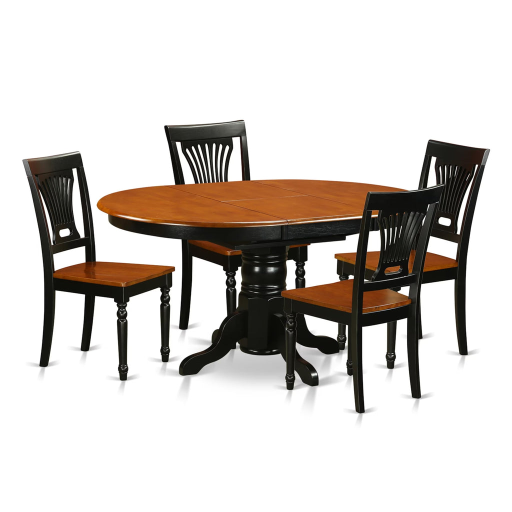 East West Furniture AVPL5-BCH-W Avon 5 Piece Kitchen Set for 4 Includes an Oval Dining Room Table with Butterfly Leaf and 4 Solid Wood Seat Chairs, 42x60 Inch