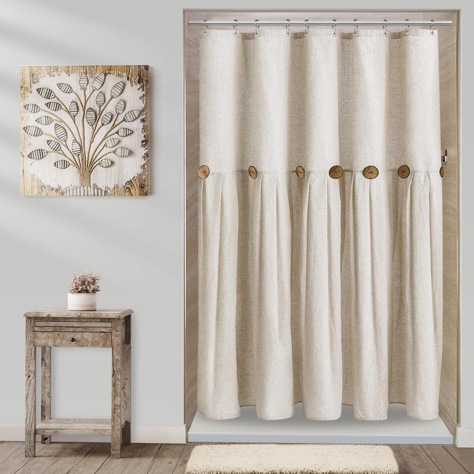 Awellife Extra Long Shower Curtain For Bathroom 84 Inch Shower Curtain Linen And Cotton Woven Fabric Country Rustic Style Shower Curtain Set Natural Farmhouse