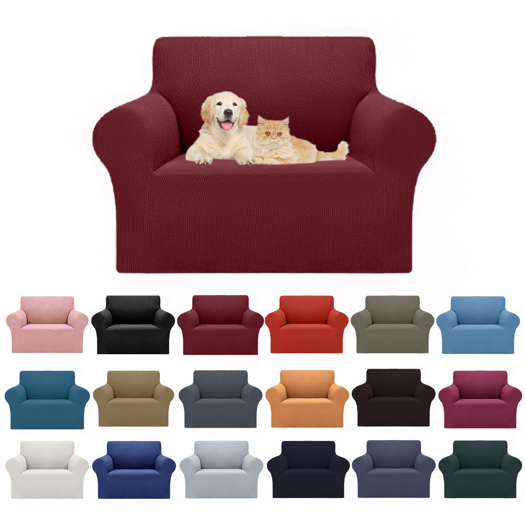 2025 New Stretch Chair Sofa Slipcovers Couch Cover For 1 Seater Furniture Protector Sofa Covers With Elastic Bottom Jacquard Fabric Small Checks For Pets, Kids - Dark Red