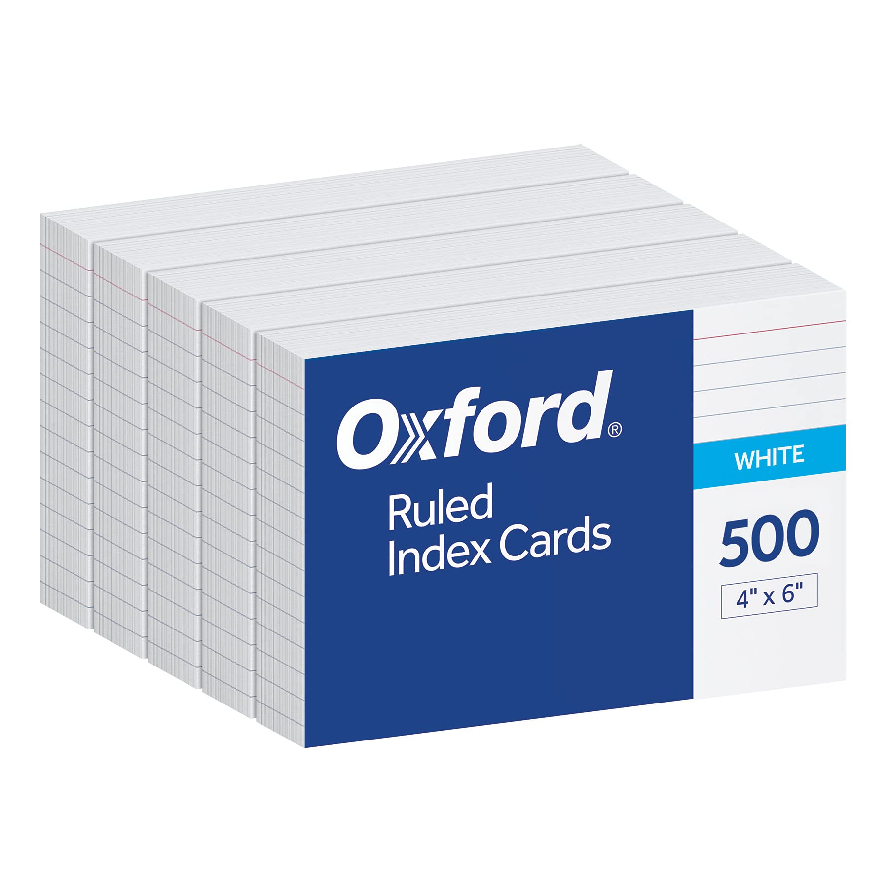 Oxford Index Cards, 500 Pack, 4X6 Index Cards, Ruled On Front, Blank On Back, White, 5 Packs Of 100 Shrink Wrapped Cards (40178)