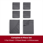Mellanni Queen Sheet Set - 6-Piece Iconic Collection Bedding, (Including 4 Pillowcases), 16-Inch Deep Pocket, Easy Care, Extra Soft, Cooling Sheets, Brushed Microfiber - Gray