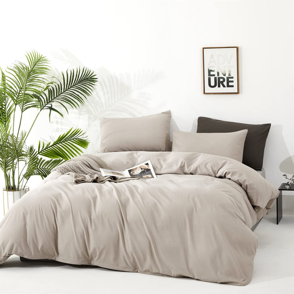 Clothknow Beige Coffee Full Comforter Set 3Pcs Khaki Bedding Comforter Sets Oatmeal Comforter Full Size Soft Cream Coffee Full S