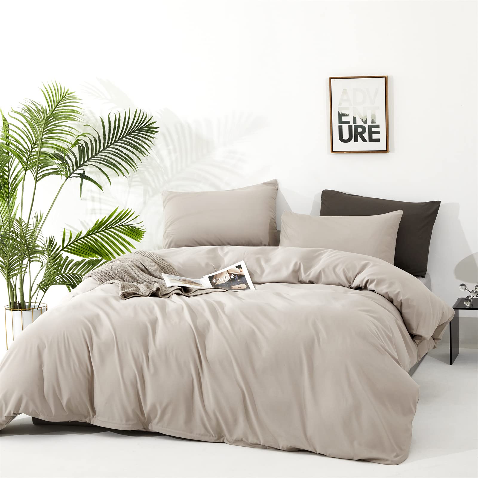 Clothknow Beige Coffee Full Comforter Set 3Pcs Khaki Bedding Comforter Sets Oatmeal Comforter Full Size Soft Cream Coffee Full S