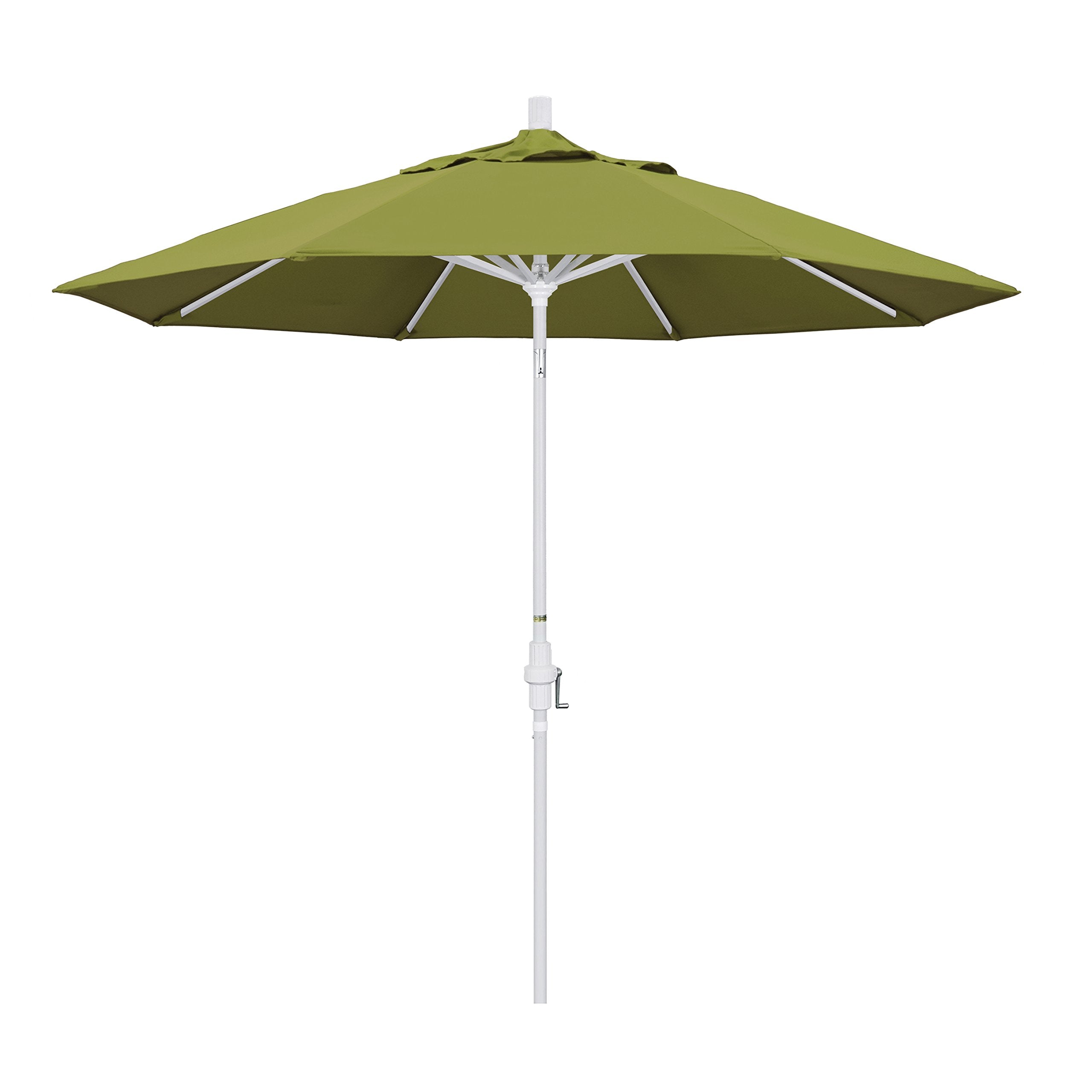 California Umbrella 9' Round Aluminum Market Umbrella, Crank Lift, Collar Tilt, White Pole, Pacifica Ginkgo