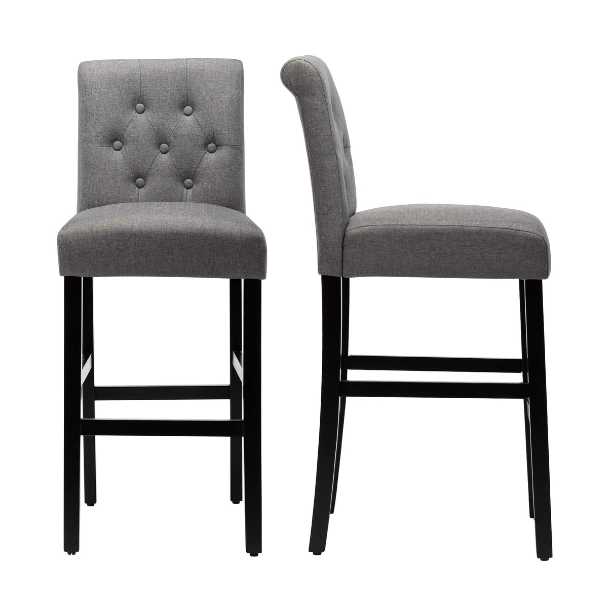Lssbought 30' Bar Stools Set Of 2 Bar Height Chairs With Button Tufted Back For Kitchen Island, Gray