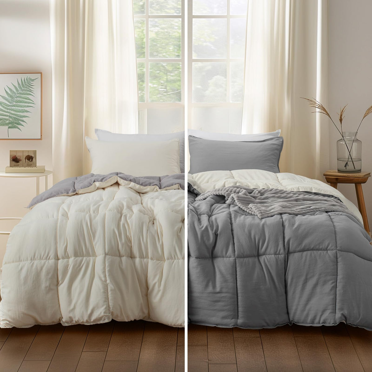 Kasentex Twin Size Comforter Set With Shams - Ultra Soft, All-Season, Reversible, Machine Washable(Gull/Jet Stream)