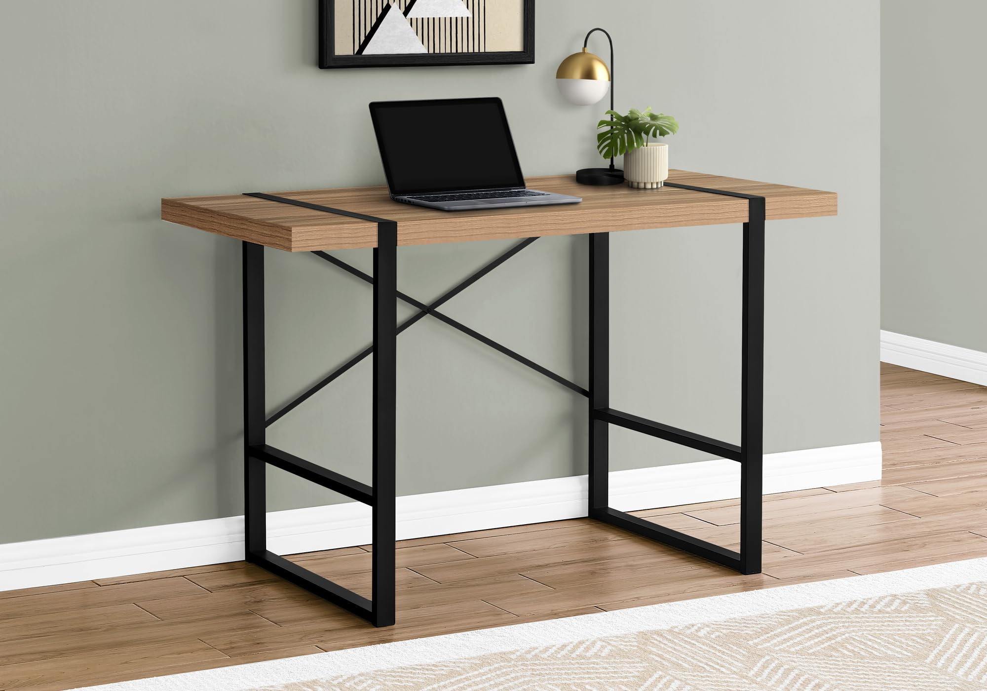 Monarch Specialties 7657 Computer Desk, Home Office, Laptop, 48&quot; L, Work, Metal, Laminate, Brown, Black, Contemporary, Modern Desk-48 L Light Reclaimed Wood, 49&quot; L X 23.75&quot; W X 30&quot; H