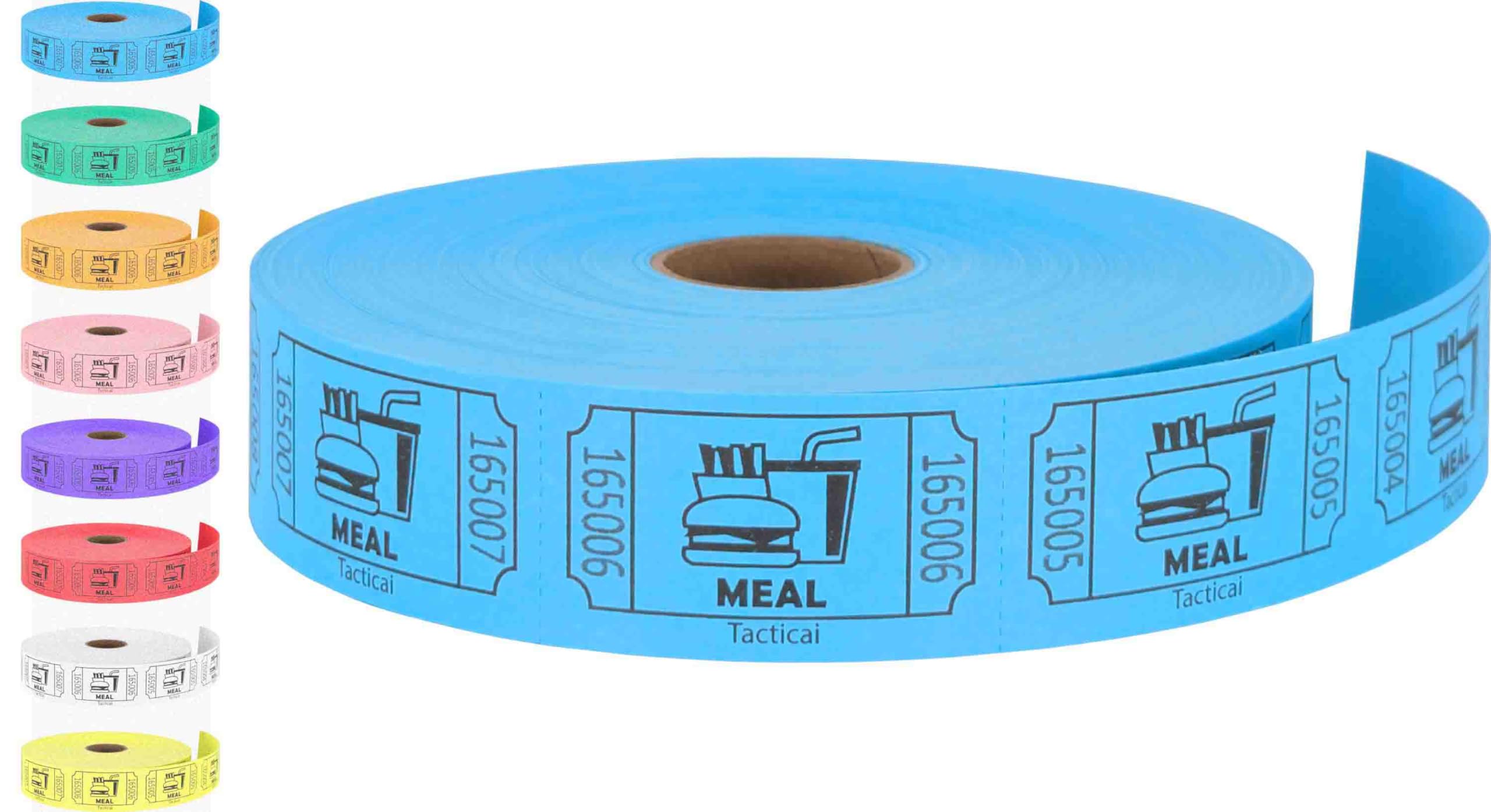 Tacticai 1000 Raffle Tickets, Meal, Blue (8 Color Selection), Single Roll, Ticket For Events, Food, Class Reward, Fundraiser & P