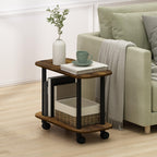 Furinno Turn-N-Tube Modern Oval End Table, Side Table with Casters, Amber Pine/Black