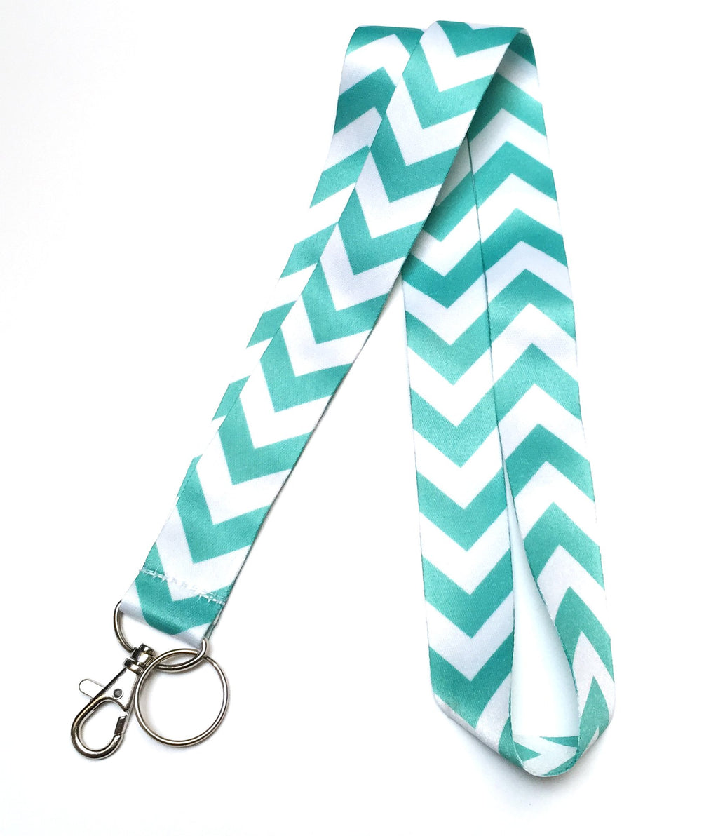 Wigspedia Chevron Neck Lanyards Keychain For Key/Id Holder (Navy Dark Blue/White Chevron)  (Turquoise Teal/White Chevron)