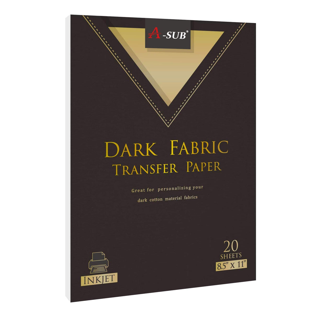A-Sub Inkjet Printable Iron On Heat Transfer Paper For Dark Fabrics, 20 Sheets 85X11 Inch, Make Custom T Shirts, Totes, Bags
