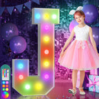 imprsv 4FT Colorful Marquee Light Up Letters J, 18 Colors Light Up Letters Alphabet Sign with Remote, One Letters First Birthday