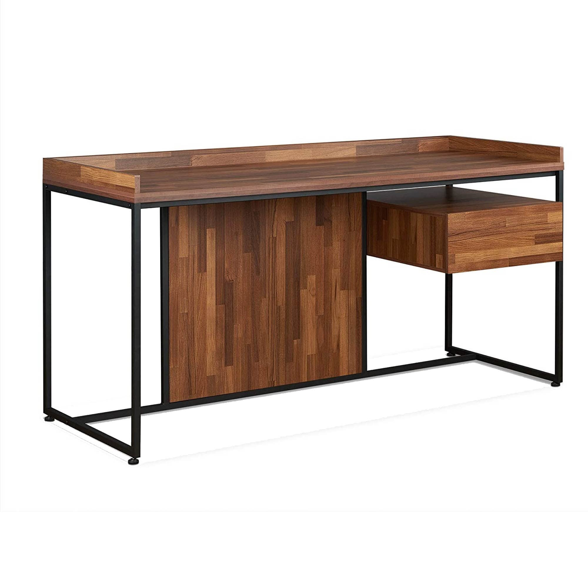 Benjara Wooden Top Desk With Rectangular Metal Frame