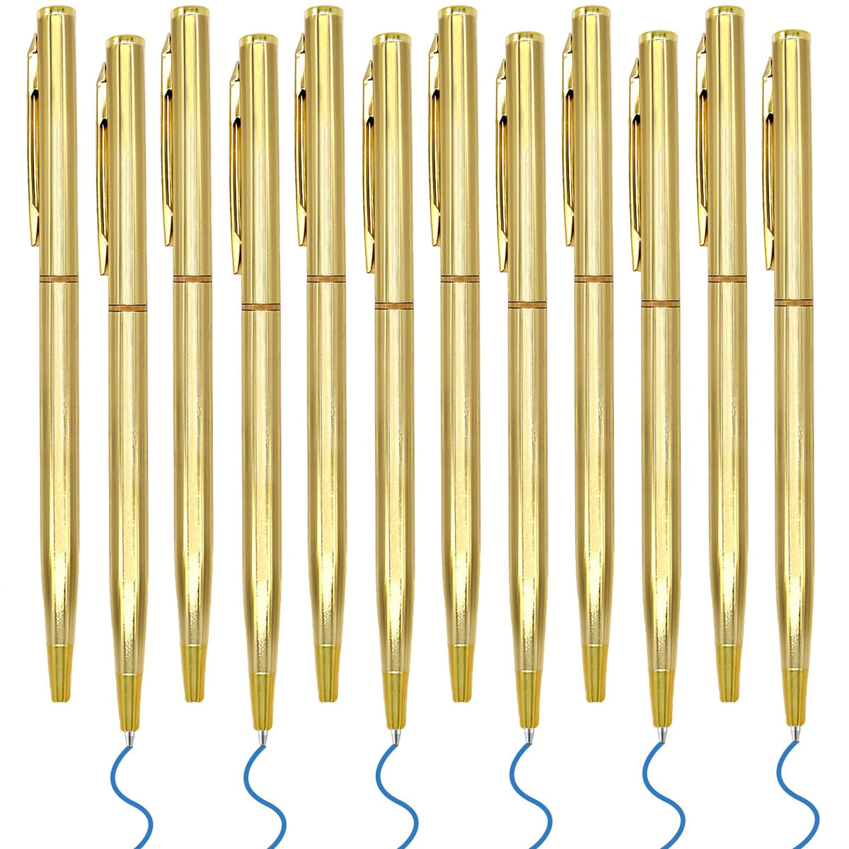 Lragvtbk 12 Pcs Blue Ink Gold Slim Ballpoint Pens 1 Mm Gold Pens For Wedding Business Office Supplies(Retro Style)