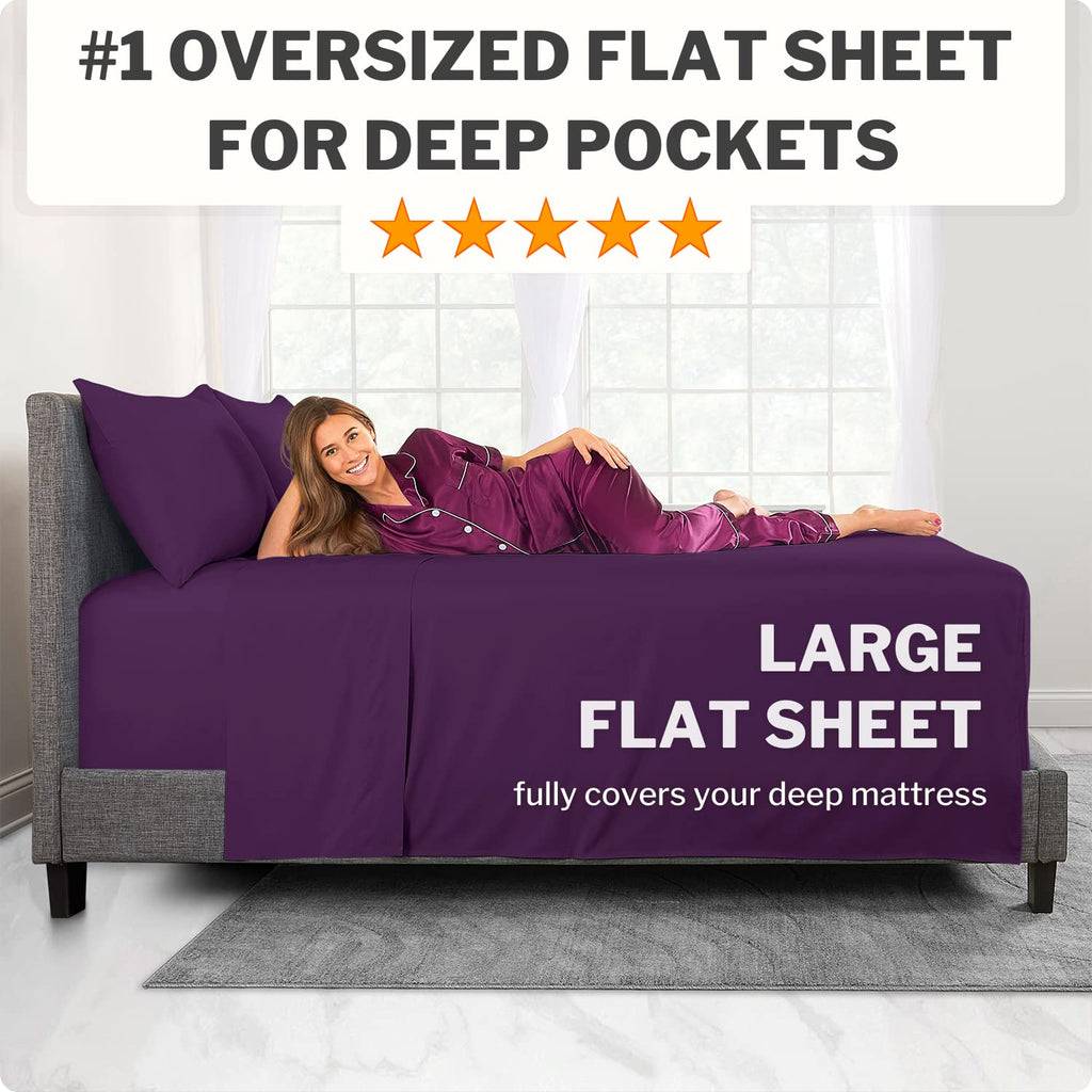 Full Size Sheet Sets - Deep Pocket Full Size Sheets Set - 4 Piece Set With 21    Extra Deep Pocket Fitted Sheet, Oversized Flat