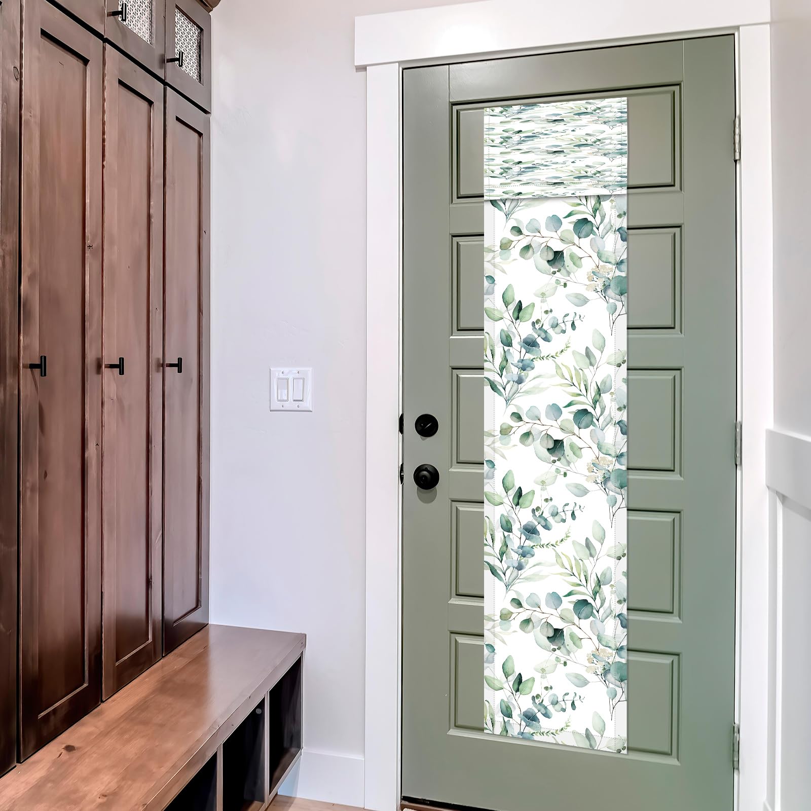 Leinuosen 2 Pcs Classroom Door Window Cover Curtains Blackout Lockdown Shades For Glass Doors Window Covering Darkening Blackout Drapes For Nursery Teacher Office Decor 8 X 36 Inches (Eucalyptus Leaf)