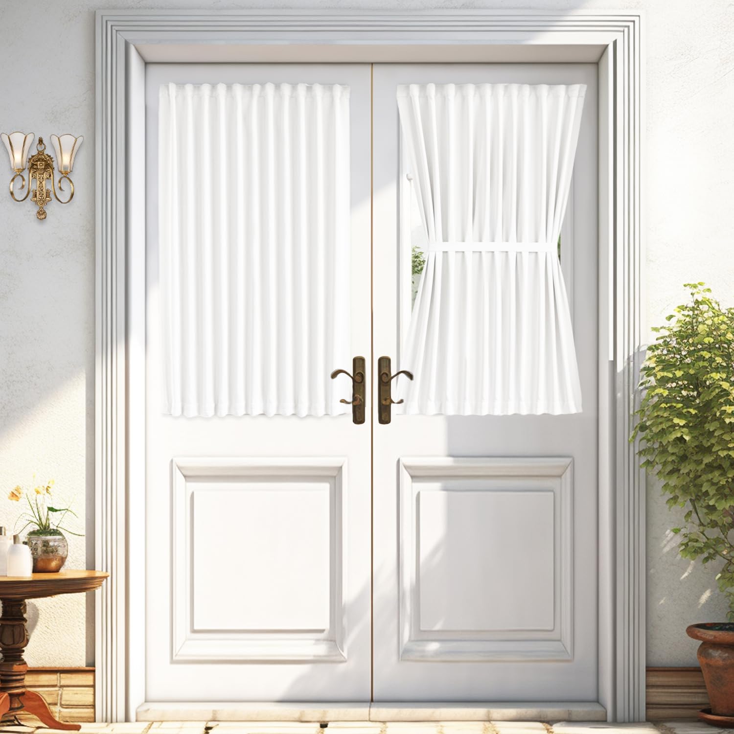 Vatge Pure White Curtains for Door Window - Sidelight Curtain and Drapery for Sidelight Door Glass Window, 1 Panel, W54 x L40, P