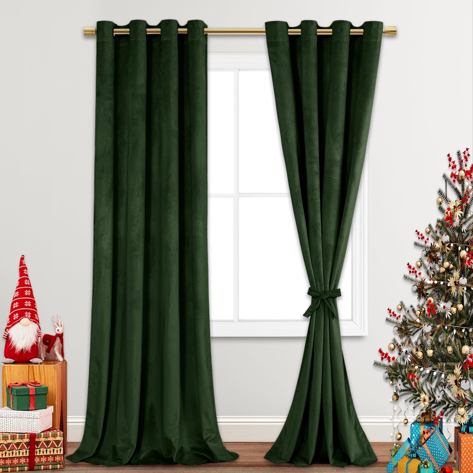 Jiuzhen Oliver Green Velvet Curtains 108 Inches Blackout Curtains For Living Room - Thermal Insualted Room Darkening Grommet Thi