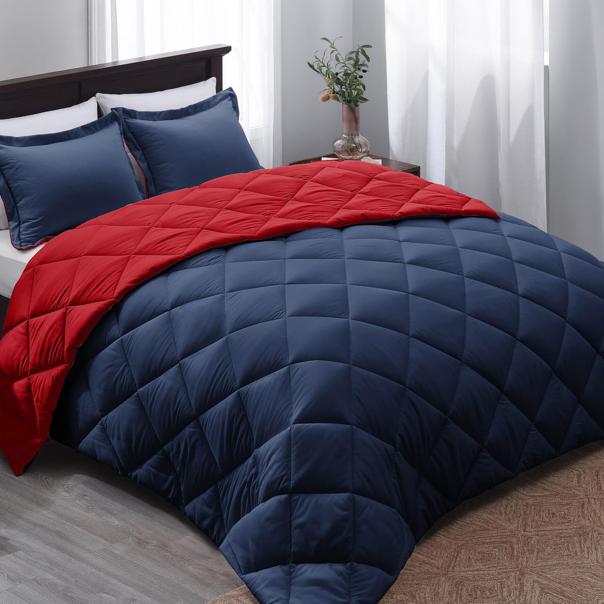 Basic Beyond Twin Comforter Set - Navy And Red Twin Comforter Set, Reversible Twin Bed Comforter Set For All Seasons, Navy/Red,