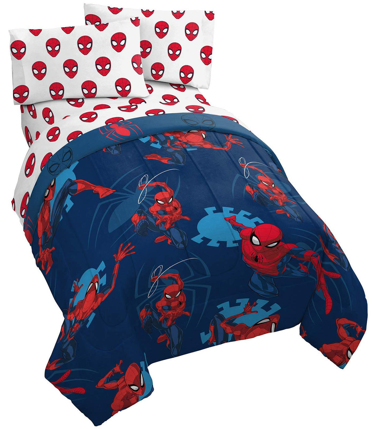 Jay Franco Marvel Spiderman Spidey Daze 5 Piece Queen Bed Set - Includes Reversible Comforter & Sheet Set Bedding - Super Soft F