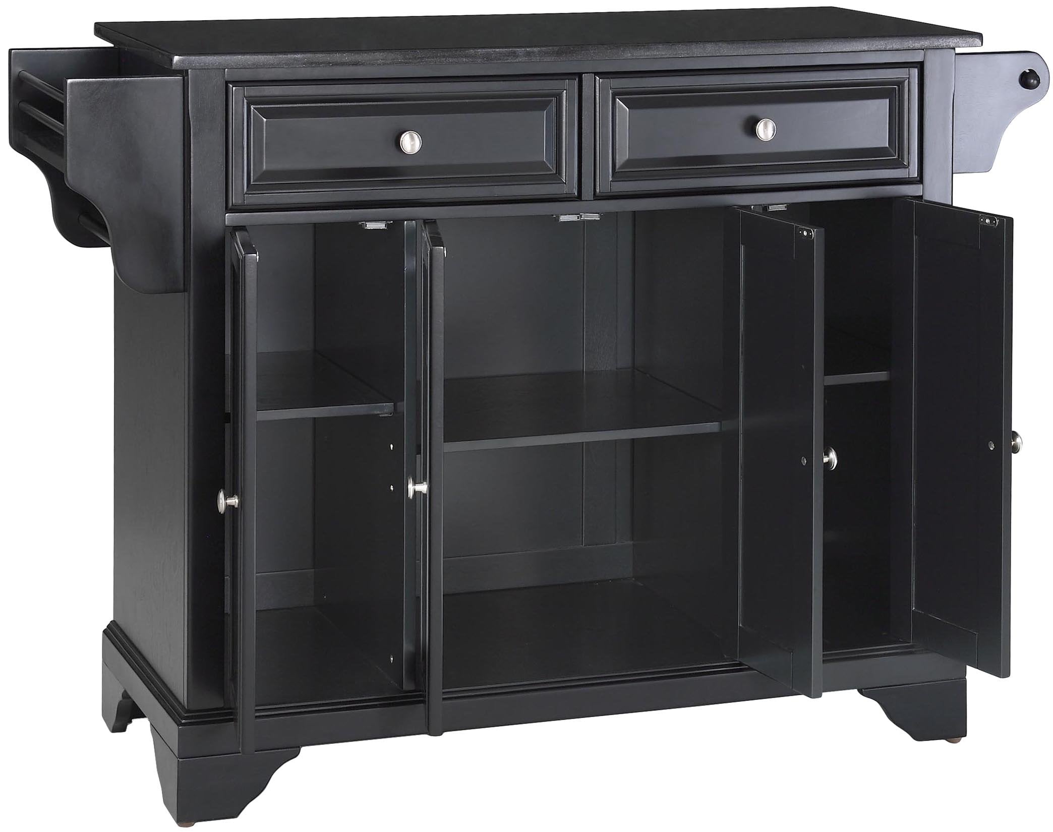 Crosley Furniture LaFayette Granite Top Rolling Kitchen Island Storage Cart, Microwave Stand, Spice Rack, Black