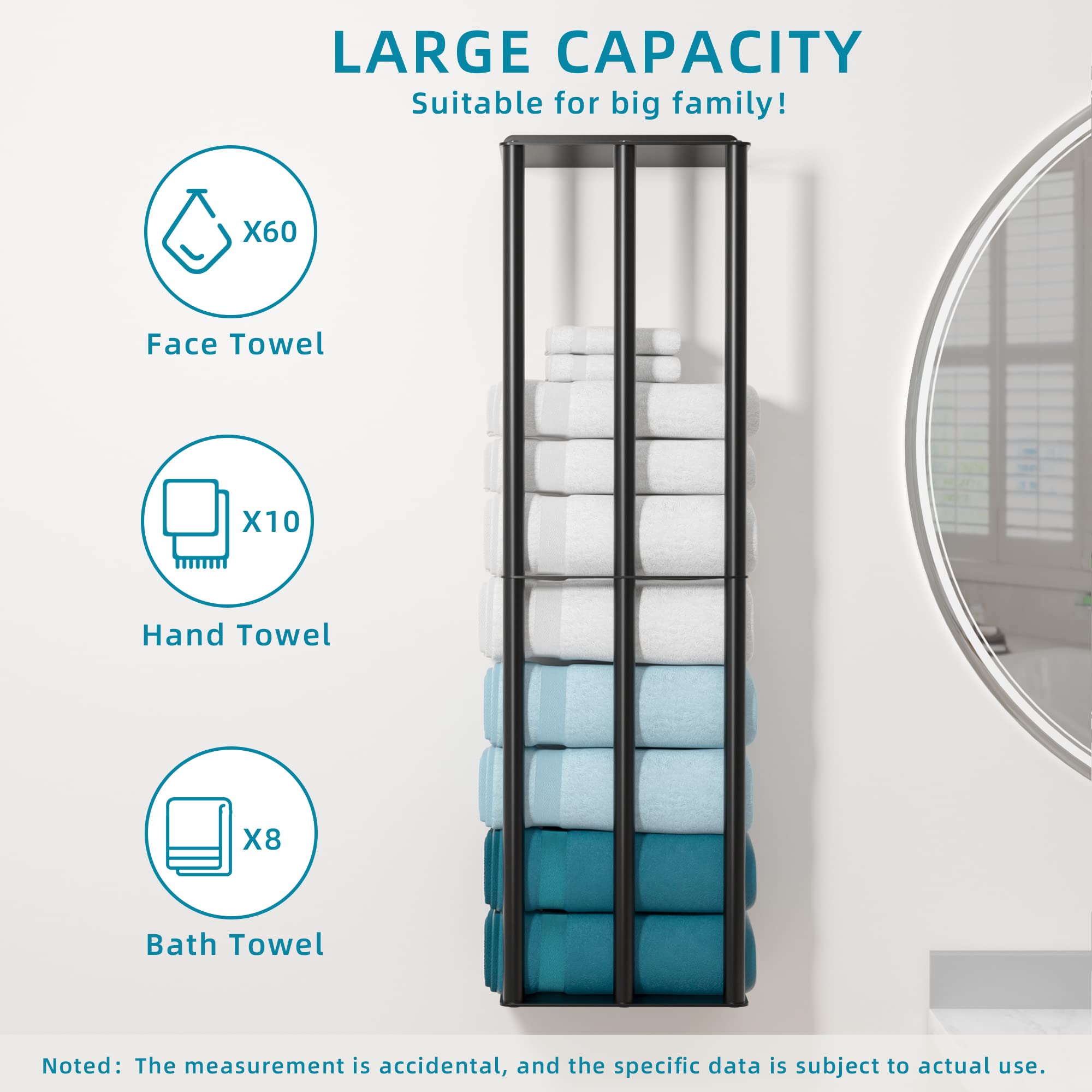 Susswiff Towel Racks For Bathroom, Towel Storage Wall Mounted, Rolled Or Folded Towel Holder With 3 Bars, Sturdy And Large Capac