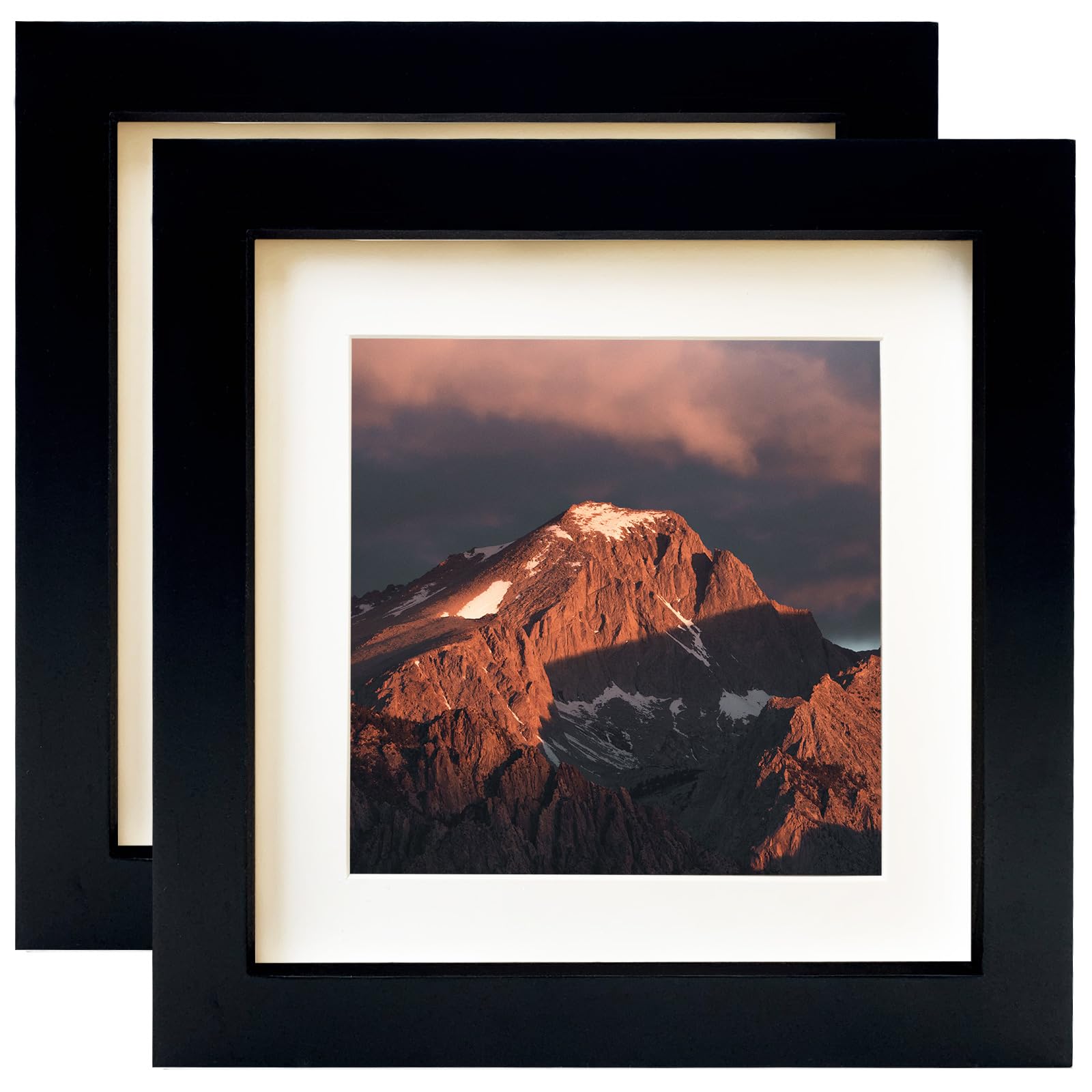 LEKAIYA 7x7 Black Picture Frames Set of 2, Square Solid Wood Photo Frame for Tabletop or Wall Mounting