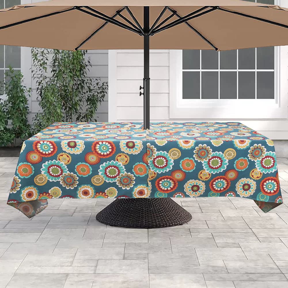 60'X84' Rectangle Tablecloth With Umbrella Hole And Zipper, Washable Waterproof Wrinkle Free Zippered Patio Table Cloths Table