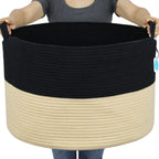 Casaphoria XXXLarge Cotton Rope Basket Woven Laundry Basket Blanket Basket Basket with Handle Comforter Cushions Storage Bin Thr