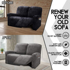 Ulticor Reclining Love Seat Slipcover, 48' - 65' L, 6-Piece Velvet Stretch Loveseat Reclining Sofa Covers, 2 Seat Love Seat Recliner Cover, Thick, Soft, Washable (Dark Grey)
