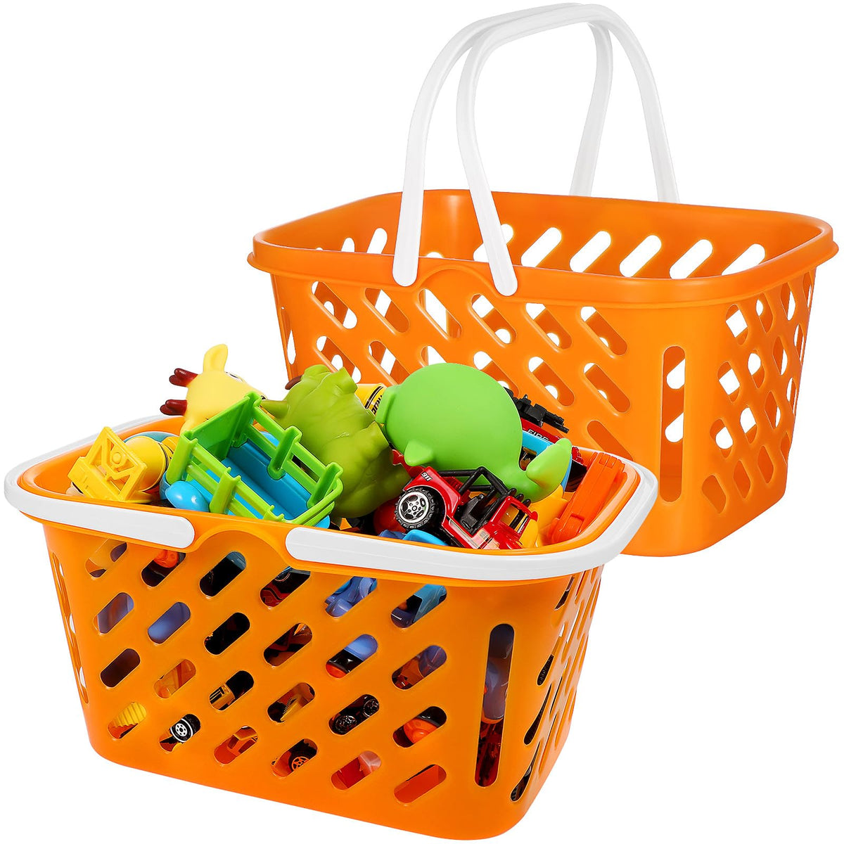 Ipetboom 2pcs Kids Grocery Baskets with Handles  Portable Pretend Play Shopping Baskets for Toy Storage and Organization Multip