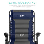 Best Choice Products Oversized Padded Zero Gravity Chair, Folding Outdoor Patio Recliner, Xl Anti Gravity Lounger For Backyard W/Headrest, Cup Holder, Side Tray, Polyester Mesh - Navy/Gray
