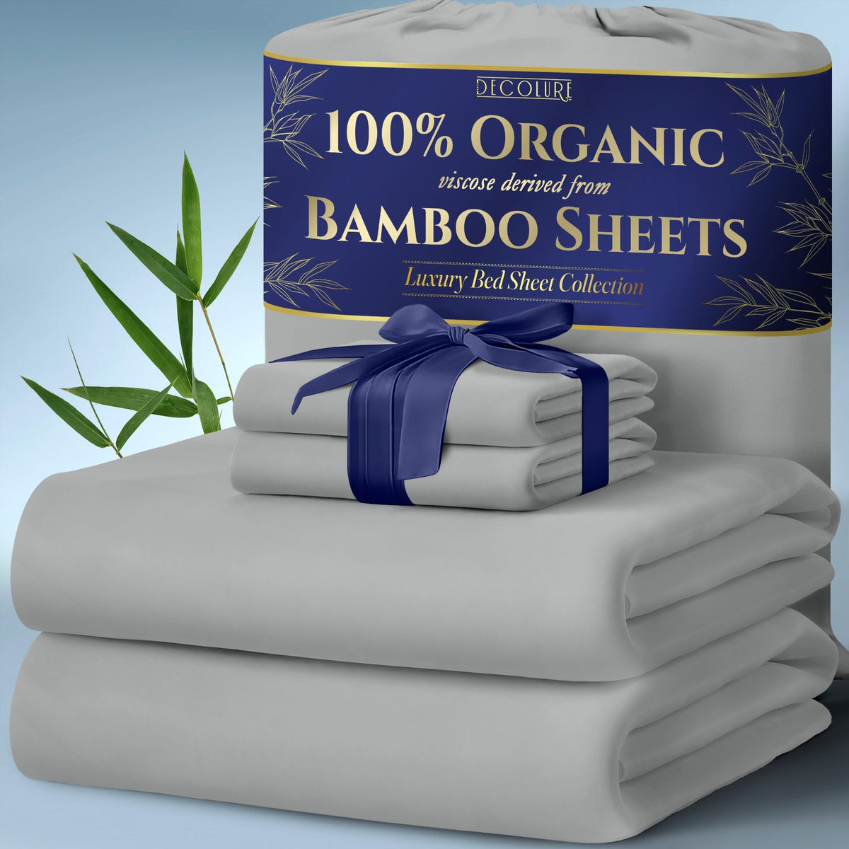 Decolure 100% Organic Viscose Derived From Bamboo Sheets Queen Size 4Pcs - Ultra Soft & Luxuriously Cooling, 17 ' Deep Pocket,