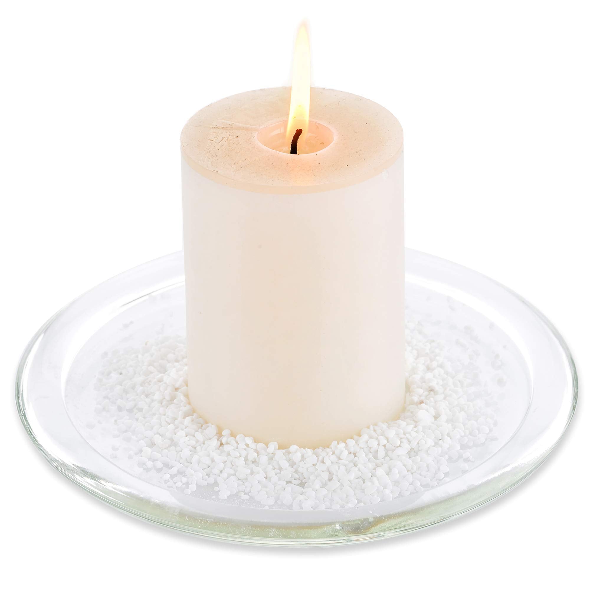Nuptio Glass Candle Tray Round Clear Pillar Candle Holder Large Plate for Wedding Centerpieces - 1pc Fruit Tray Snack Plate 7 In
