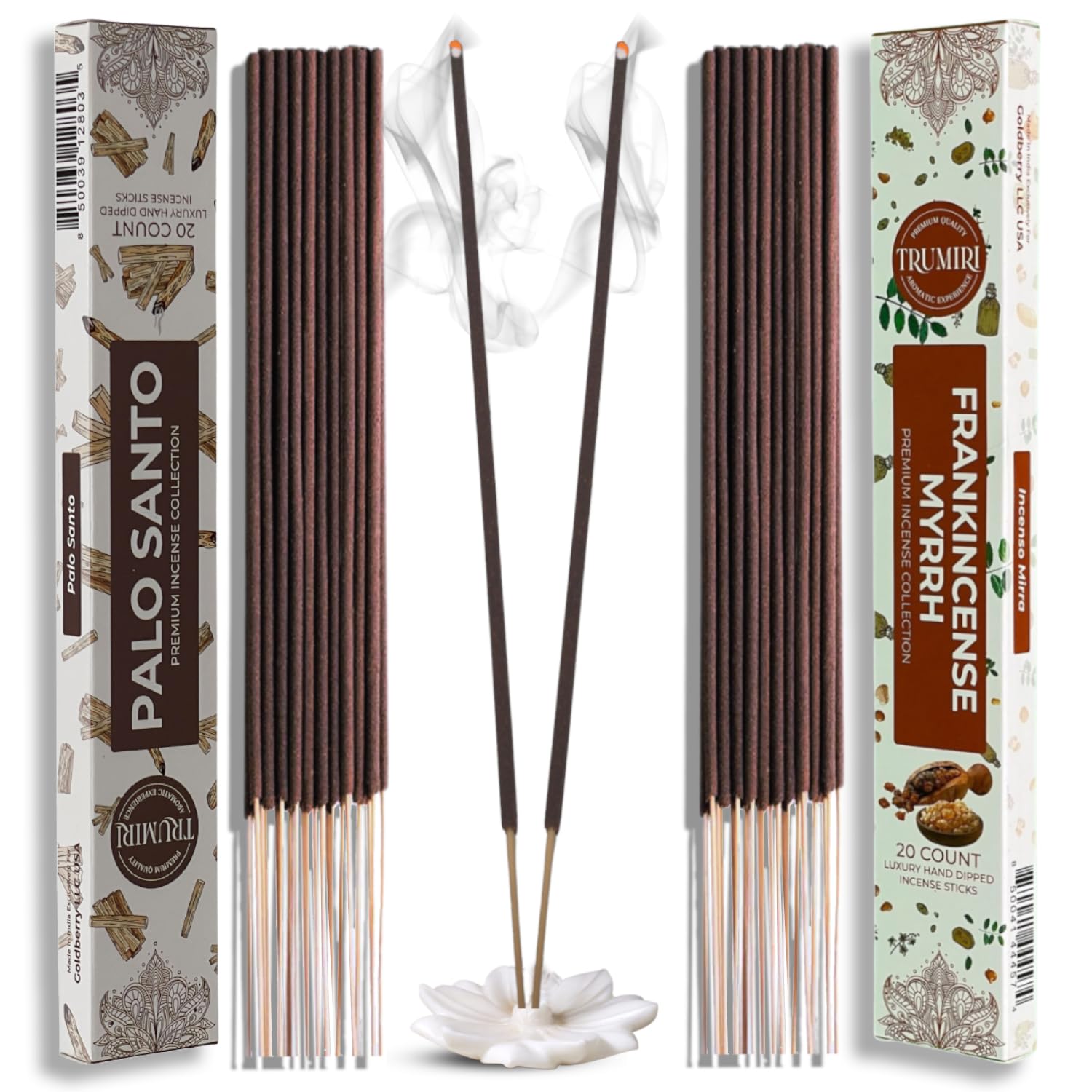 Trumiri Incense Sticks - Combo Pack of 40 Insence-Sticks - 20 Palo Santo + 20 Frankincense Myrrh - Insenses - Insents - Incents 
