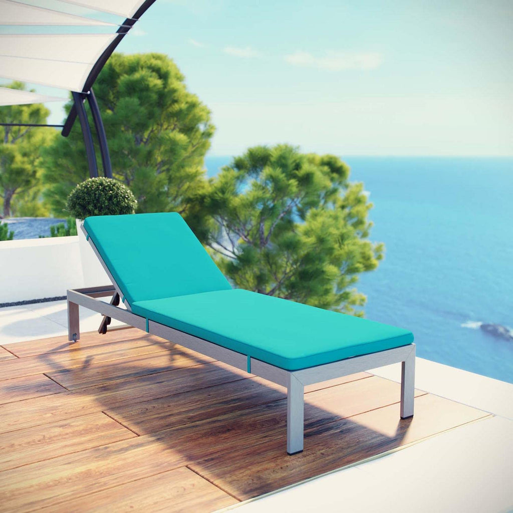 Modway Shore Outdoor Patio Aluminum Chaise With Cushions In Silver Turquoise