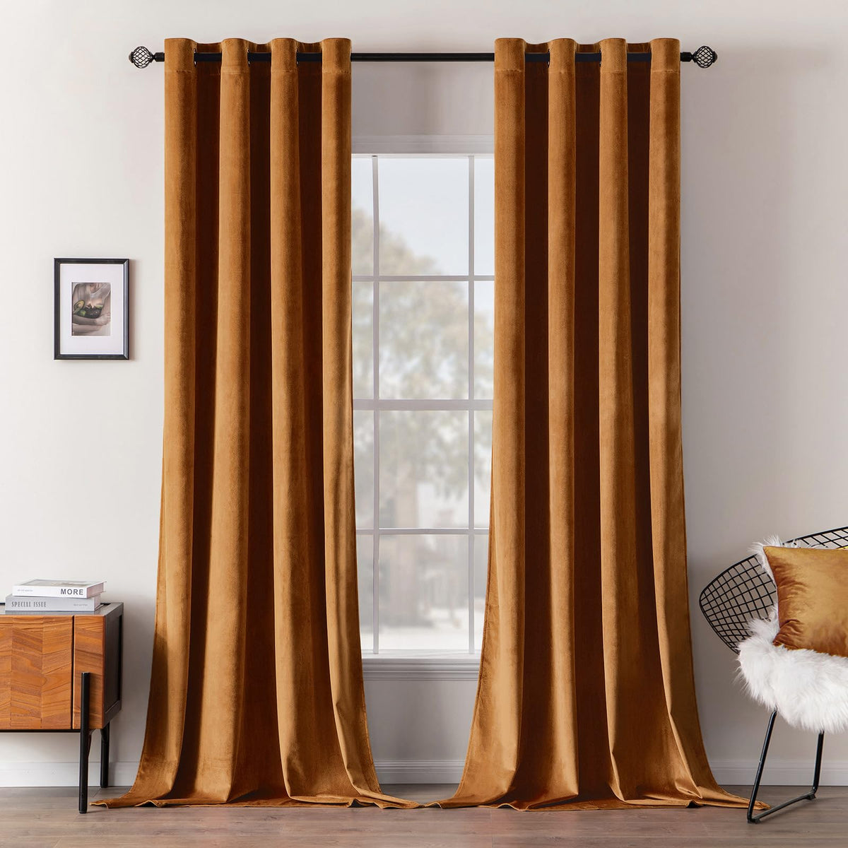 Miulee Velvet Curtains Gold Brown Elegant Long Grommet Curtains Black Out Thermal Insulated Soundproof Room Darkening Drapes For