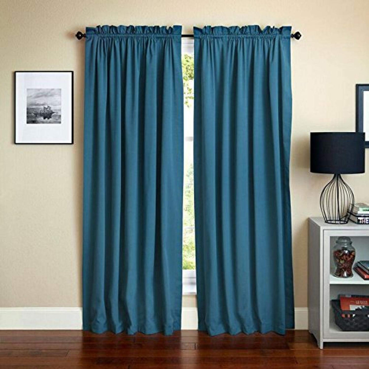 Blazing Needles Reversible Rod Pocket Room-Darkening Twill Curtain Panels, 84&quot; by 52&quot;, Indigo 2 Count