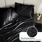 Love'S Cabin Twin Xl Satin Sheet Sets - 3 Piece Black Silky Satin Bed Sheets With Deep Pockets, Luxury Silk Feel Satin Sheet Set Twin Xl (1 Flat Sheet,1 Fitted Sheet,1 Pillow Case)