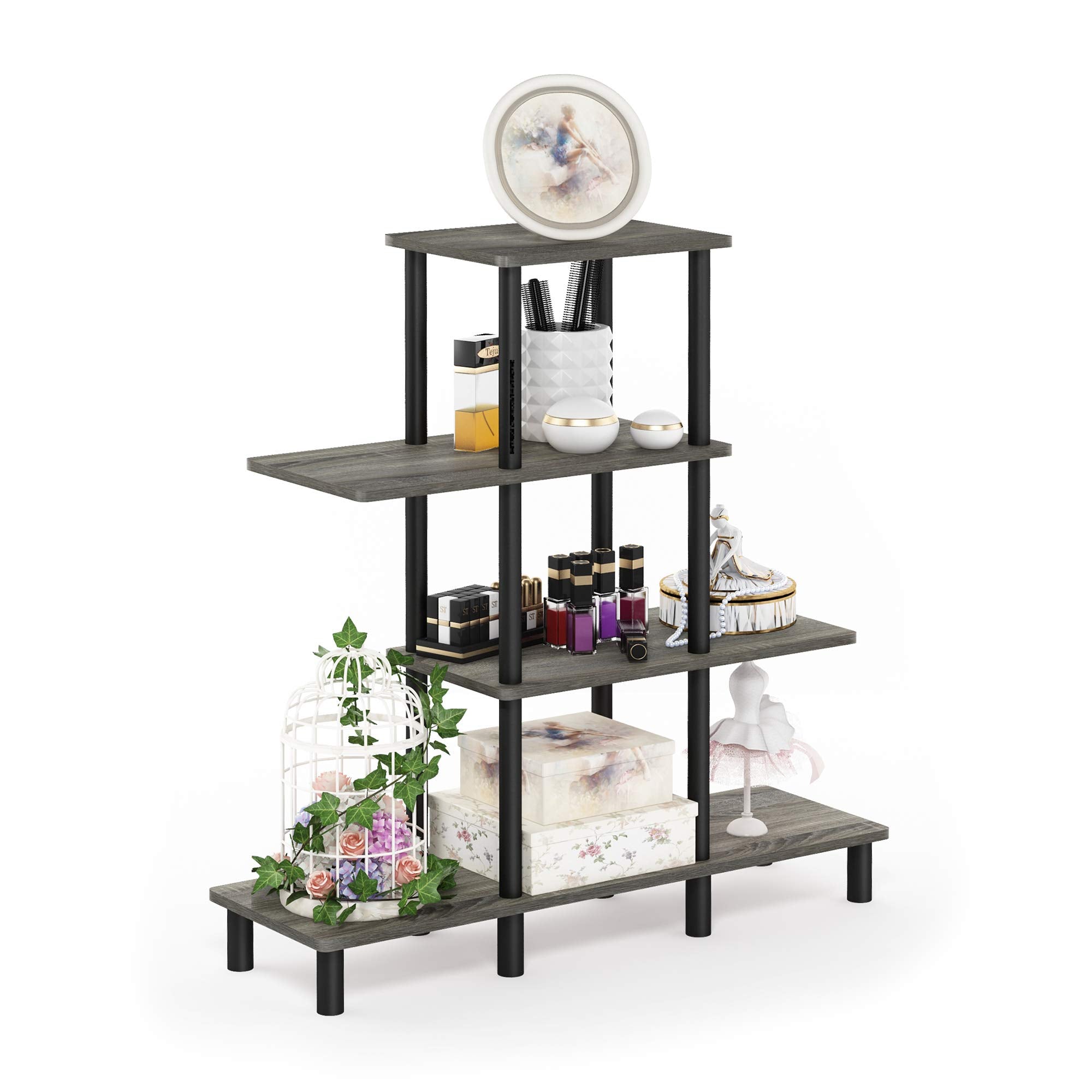 Furinno Turn-N-Tube 4-Tier Design Display Rack, French Oak Grey/Black
