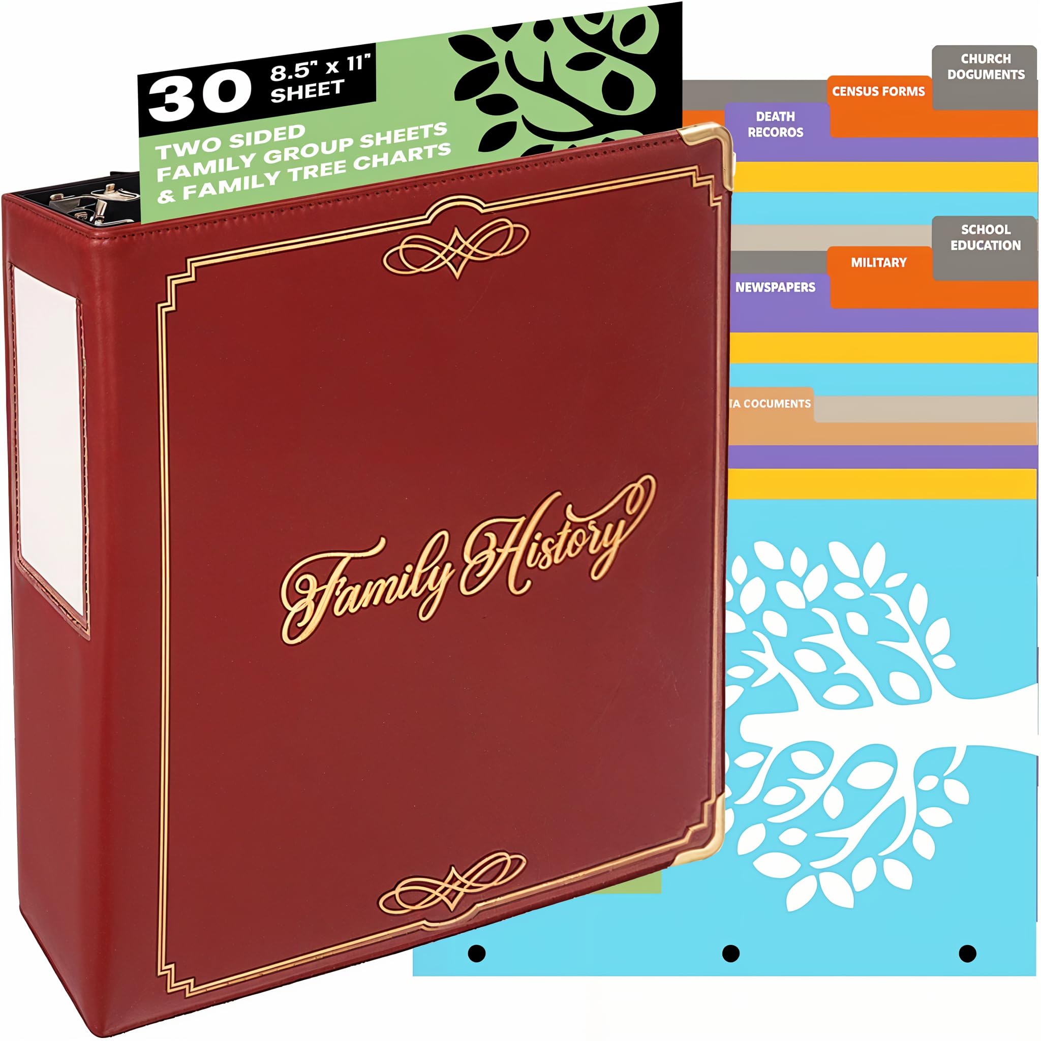 Performore Family History Binder, 3 Inch Genealogy Ring Binder Includes 30 Two Sided Large Family Group Sheets, 8.5 X 11 Inch Pr