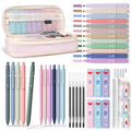 Smallbudi 40Pcs Aesthetic School Supplies With Cute Pen Case, 12 Color Pastel Highlighters, 5 Quick Dry Retractable Black Ink Pe