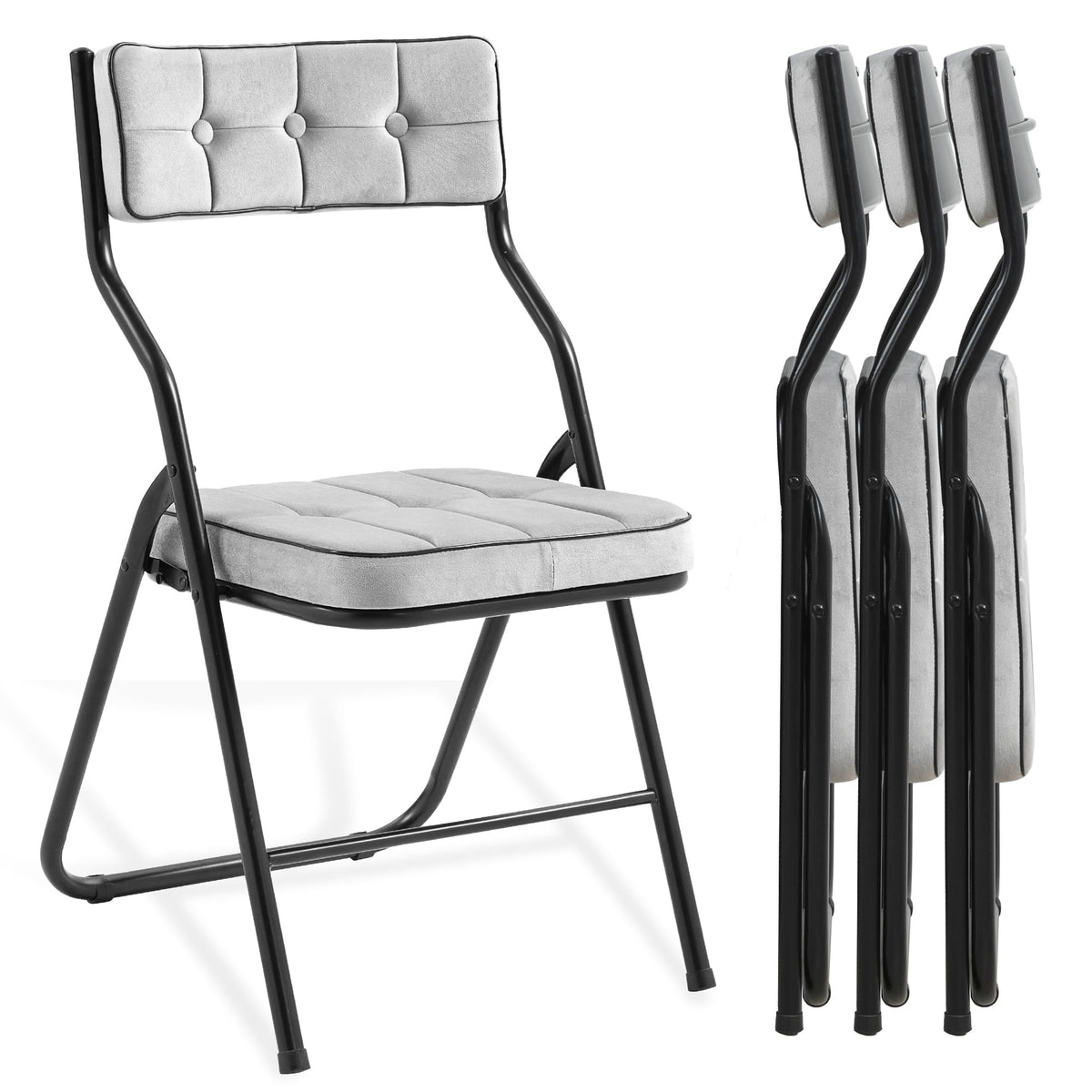 Homefun Padded Folding Chairs 4 Pack - Foldable Dining Chair With Cushion, Portable And Assembled Extra Seat For Guests Kitchen Office Wedding Party Gray