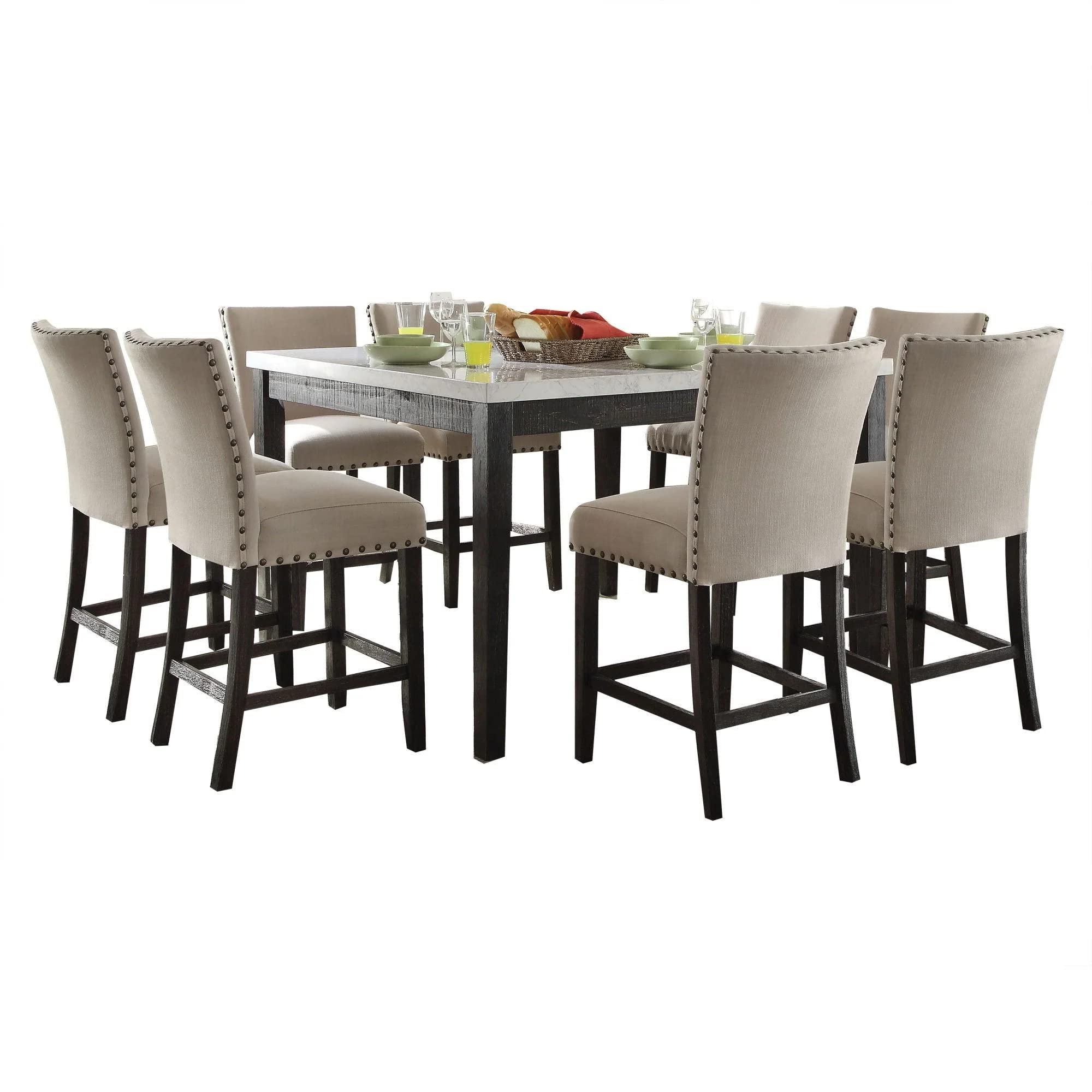 ACME Furniture Nolan Counter Height Table, White Marble/Salvage Dark Oak