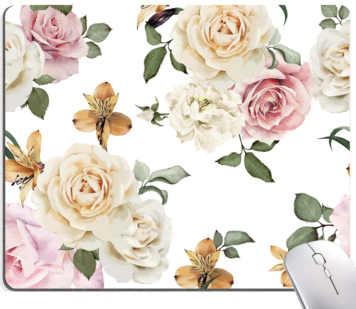 Mouse Pad, Vintage Roses Flower Floral Mouse Pad Rectangle Custom Designs, Waterproof Anti-Slip Rubber Mousepad Office Accessori